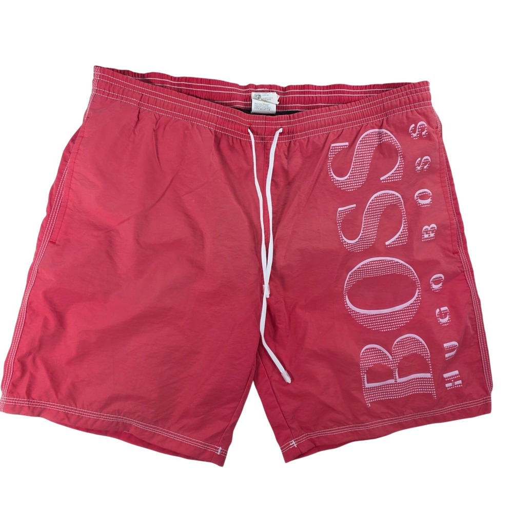 Hugo Boss Logo Print Red Swim Trunks Red Medium Mens